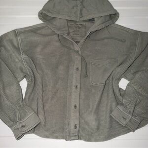 American Eagle Hooded Cropped Button Up XL